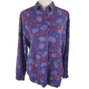 Colorayons VINTAGE Collared Button Up Long Sleeve Paisley Top M